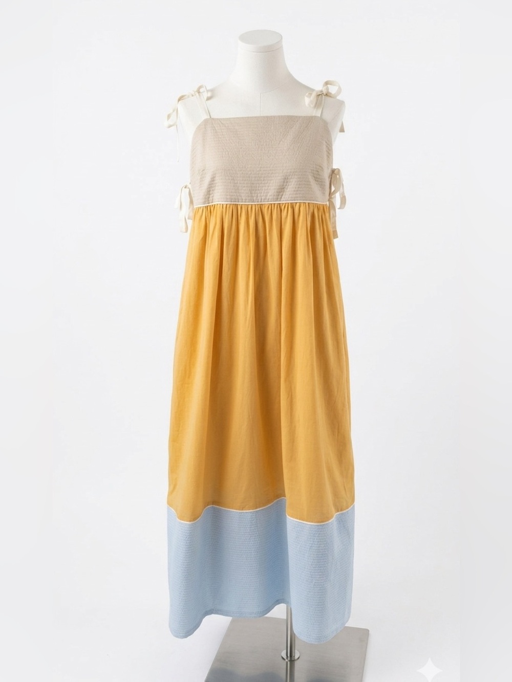 Tory Burch Colorblock Seersucker Tie-Strap Midi Dress Size S